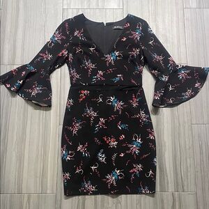 Guess Black Floral Long Sleeve Dress